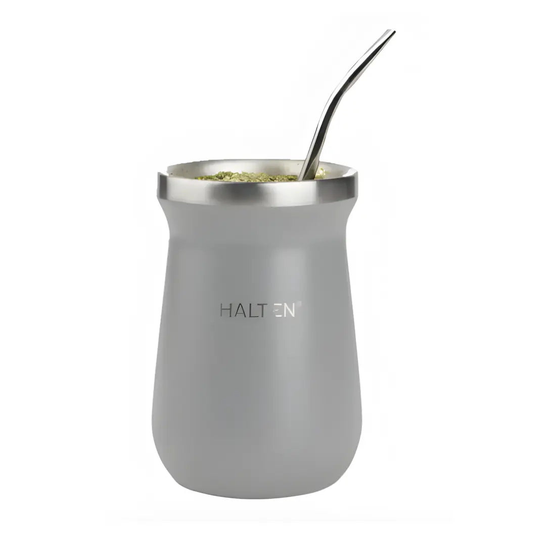 Mate Halten Doble Pared Acero Inoxidable 227ml con Bombilla - Gris