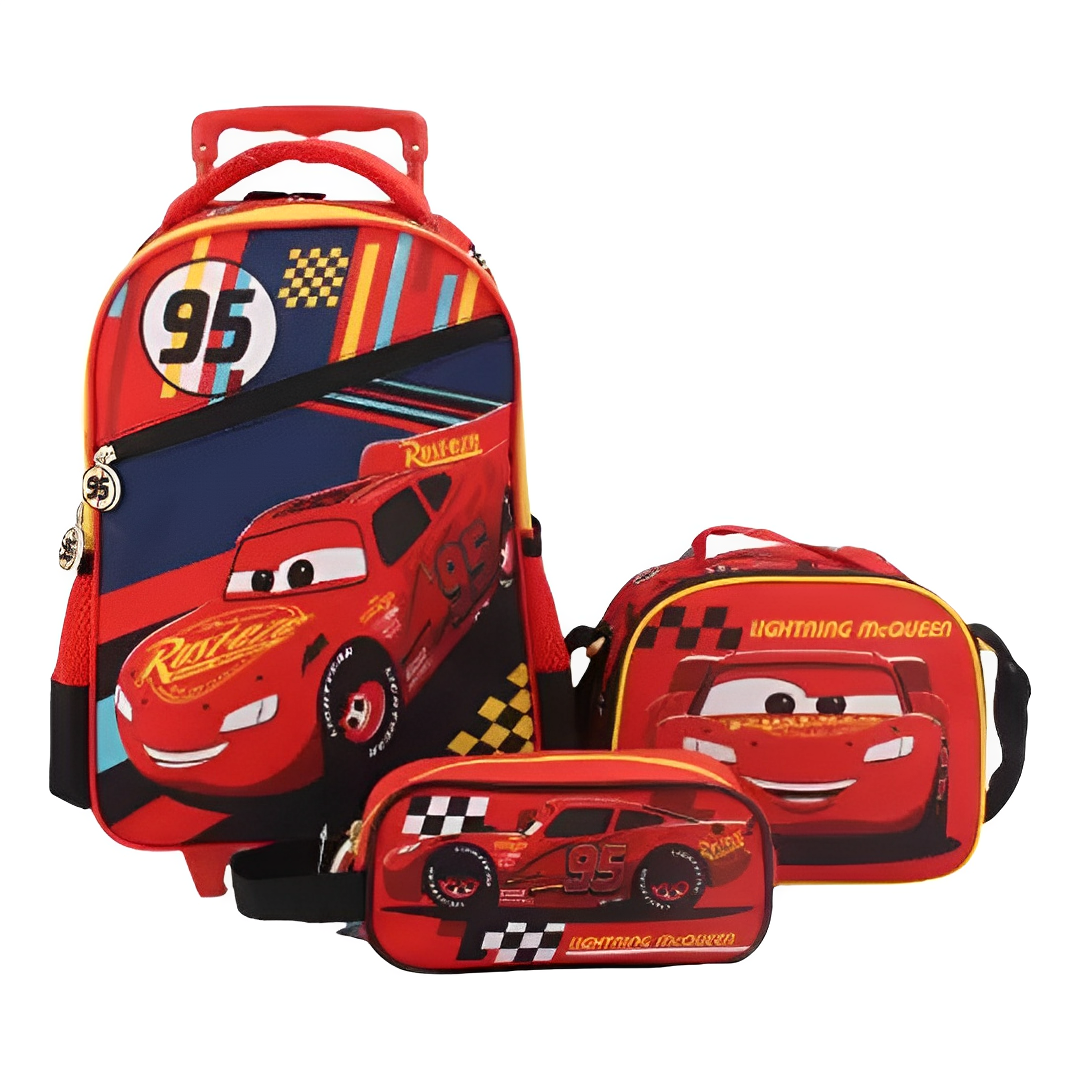 Pack Mochila con ruedas + Lonchera + Estuche Cars