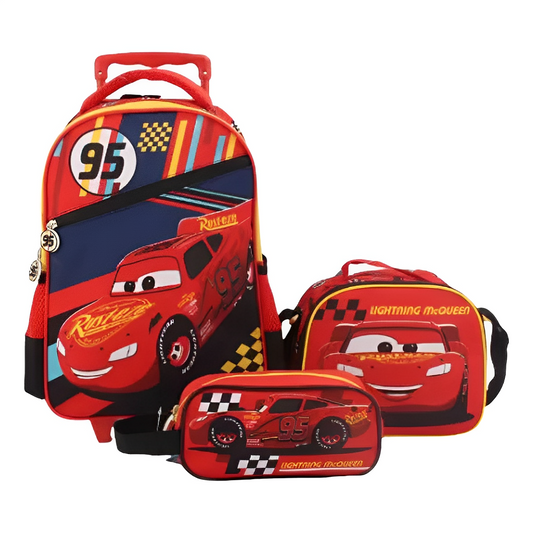 Pack Mochila con ruedas + Lonchera + Estuche Cars