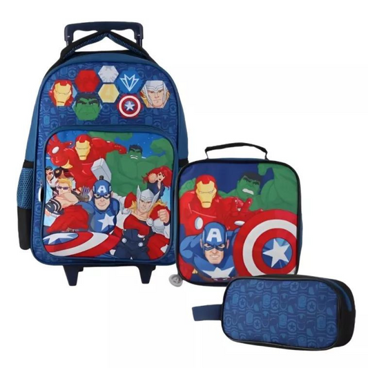 Pack Escolar Mochila con ruedas + Lonchera + Estuche Avengers