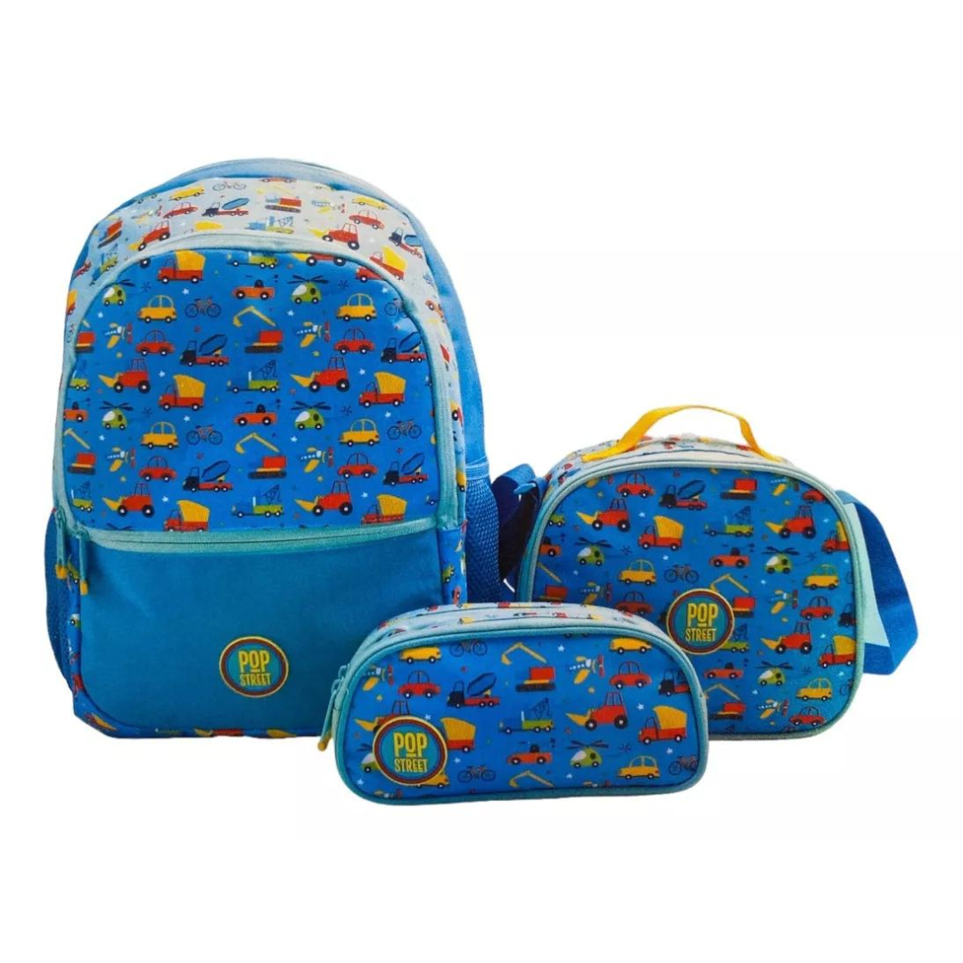 Pack Escolar Mochila + Lonchera + Estuche Pop Street - Azul