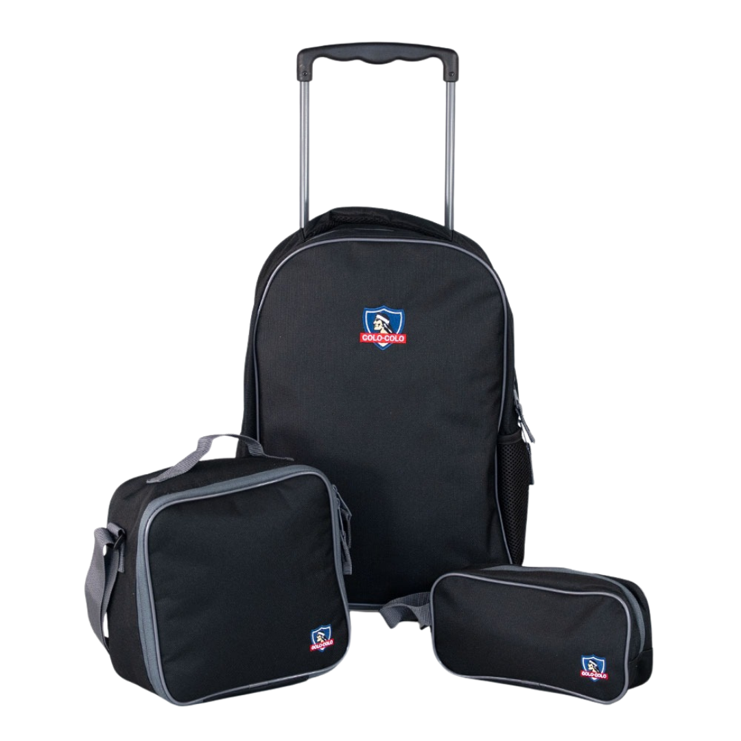Tripack Escolar Mochila con Ruedas + Estuche + Lonchera Colo Colo