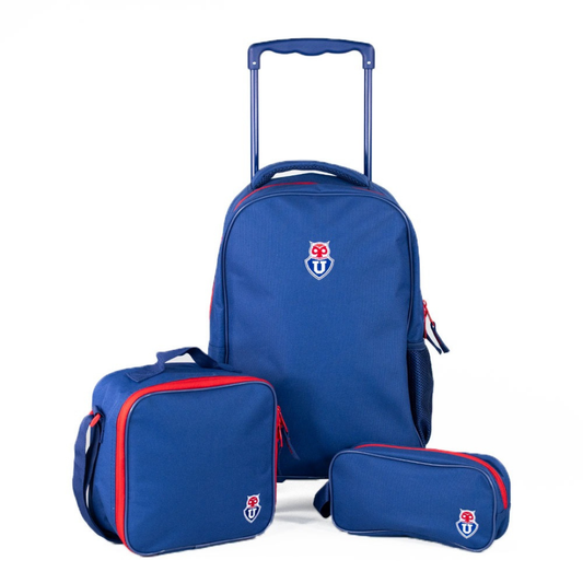 Tripack Escolar Mochila con Ruedas + Estuche + Lonchera U de Chile
