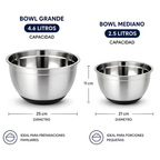 Pack 2 Bowls Cuiner Acero Inoxidable Antideslizante | 21 y 25 cm