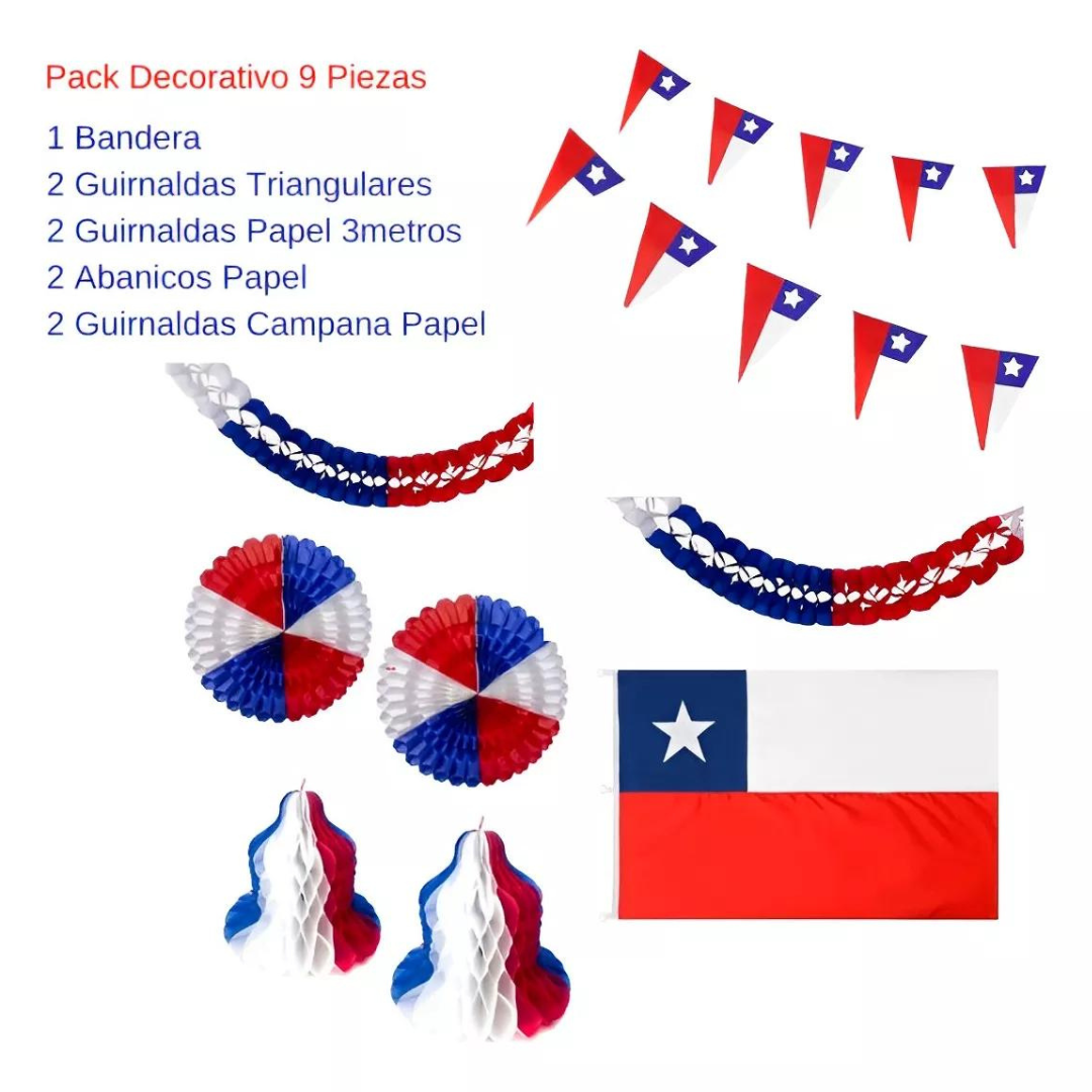 Pack Decorativo Fechas Patrias Chile 9 Piezas