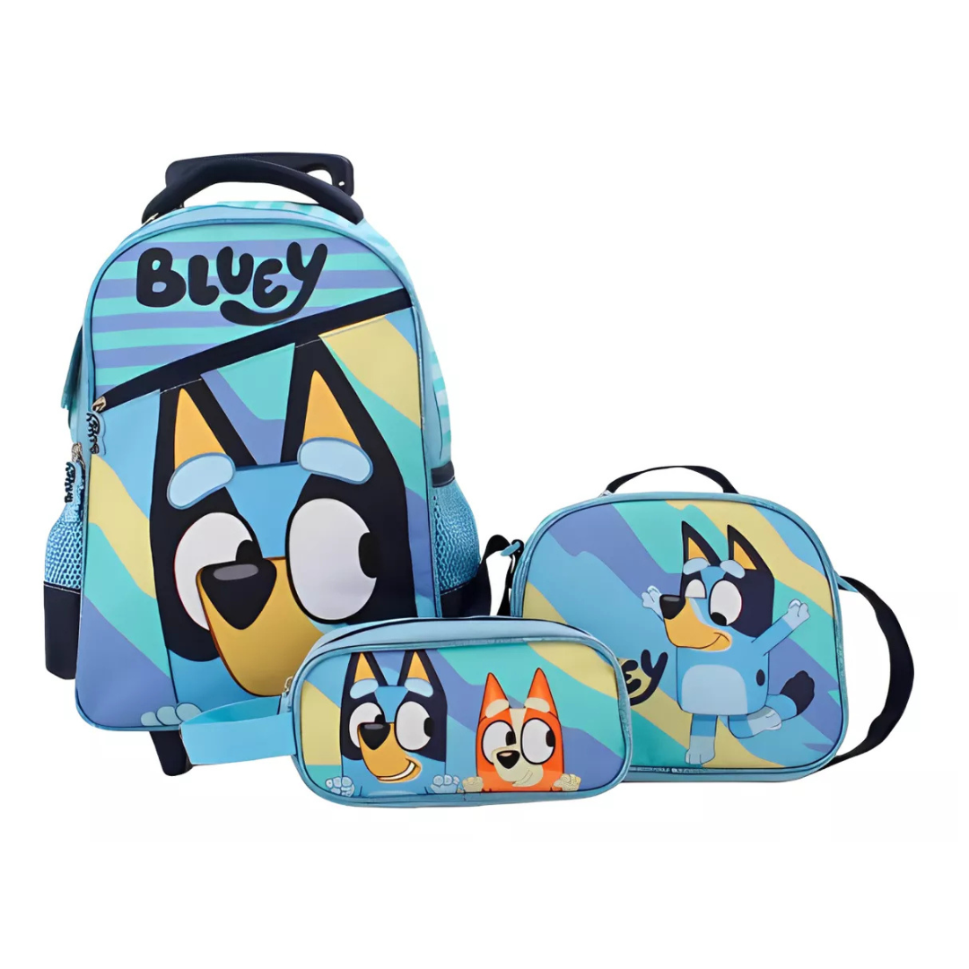 Pack Escolar 3 Piezas Bluey (Mochila con ruedas + Estuche + Lonchera)