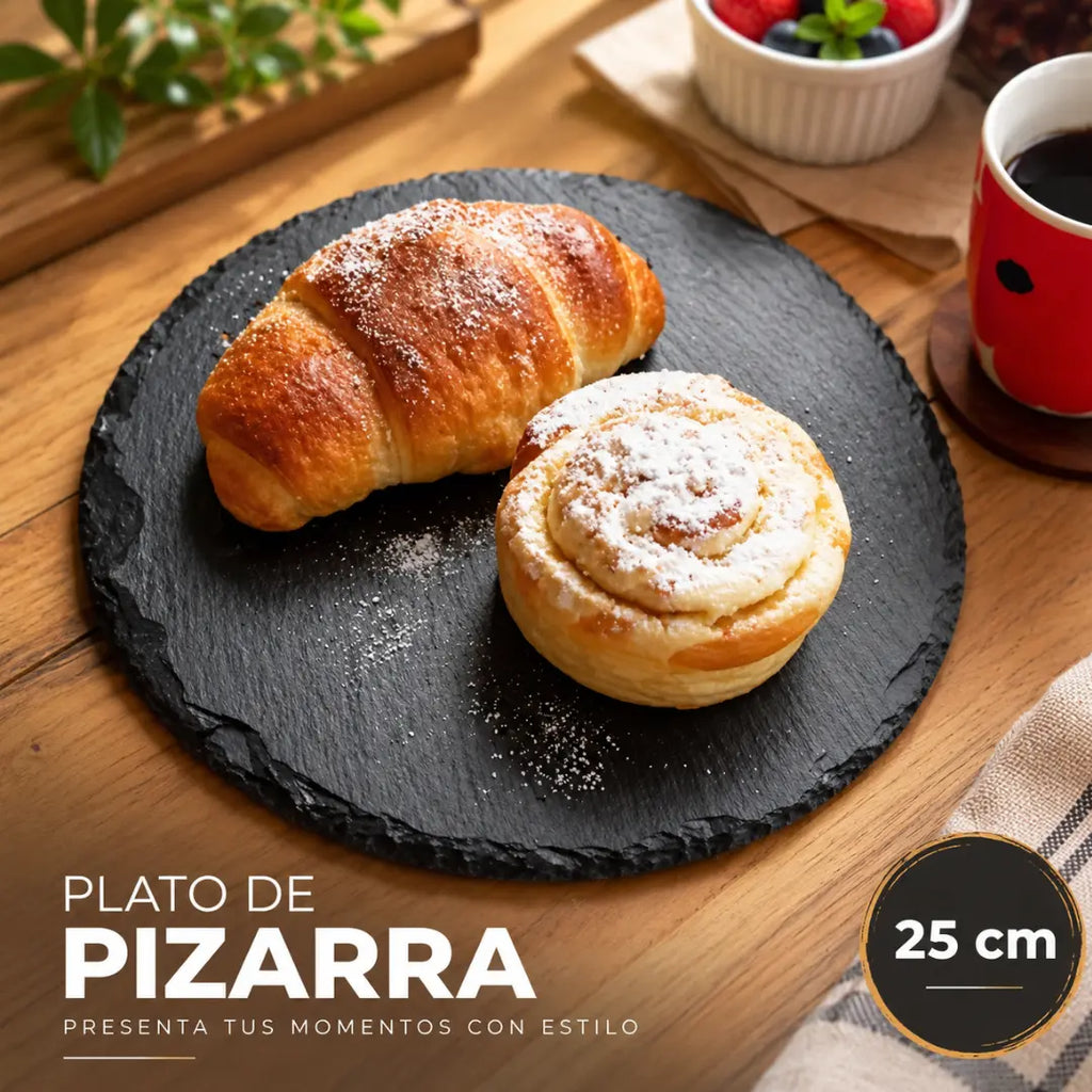 Plato de Piedra Pizarra Redondo 25 cm para Aperitivos y Presentación