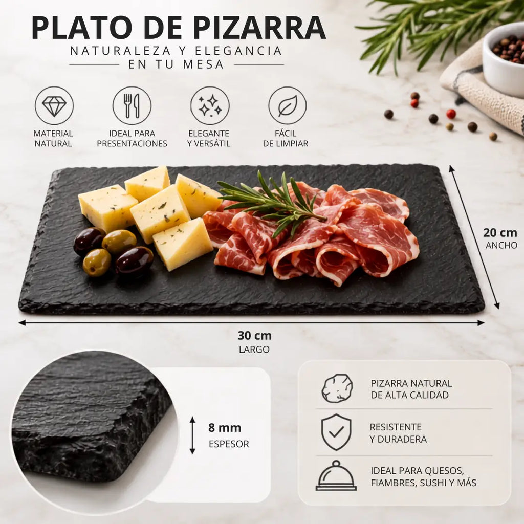 Tabla de Pizarra 30x20 cm para Picoteo y Aperitivos