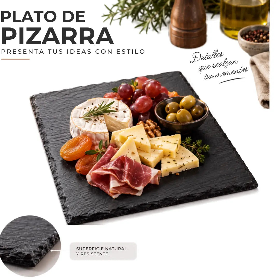 Tabla de Pizarra Cuadrada 30x30 cm para Picoteo y Quesos