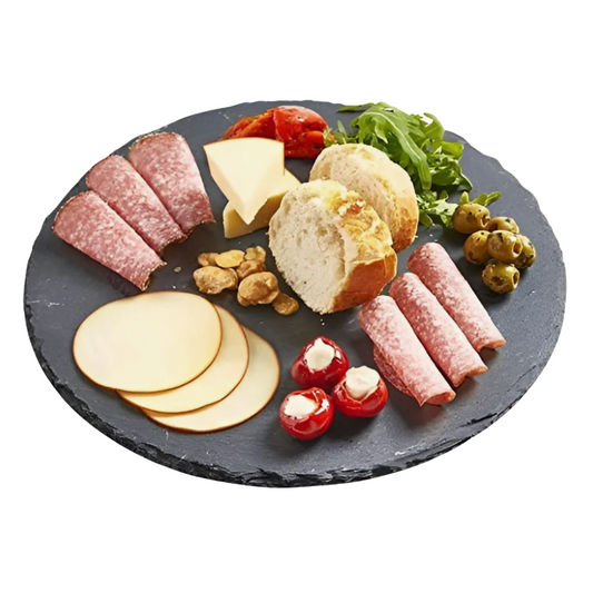 Plato Tabla Redonda Piedra Pizarra Wayu 25 cm Aperitivos