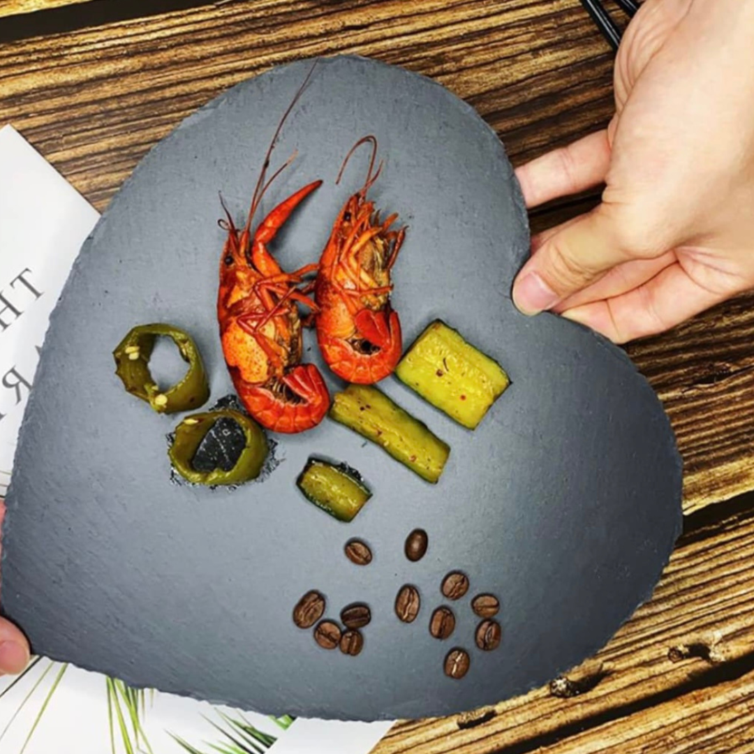 Plato Tabla de Piedra Pizarra Corazon 23 CM