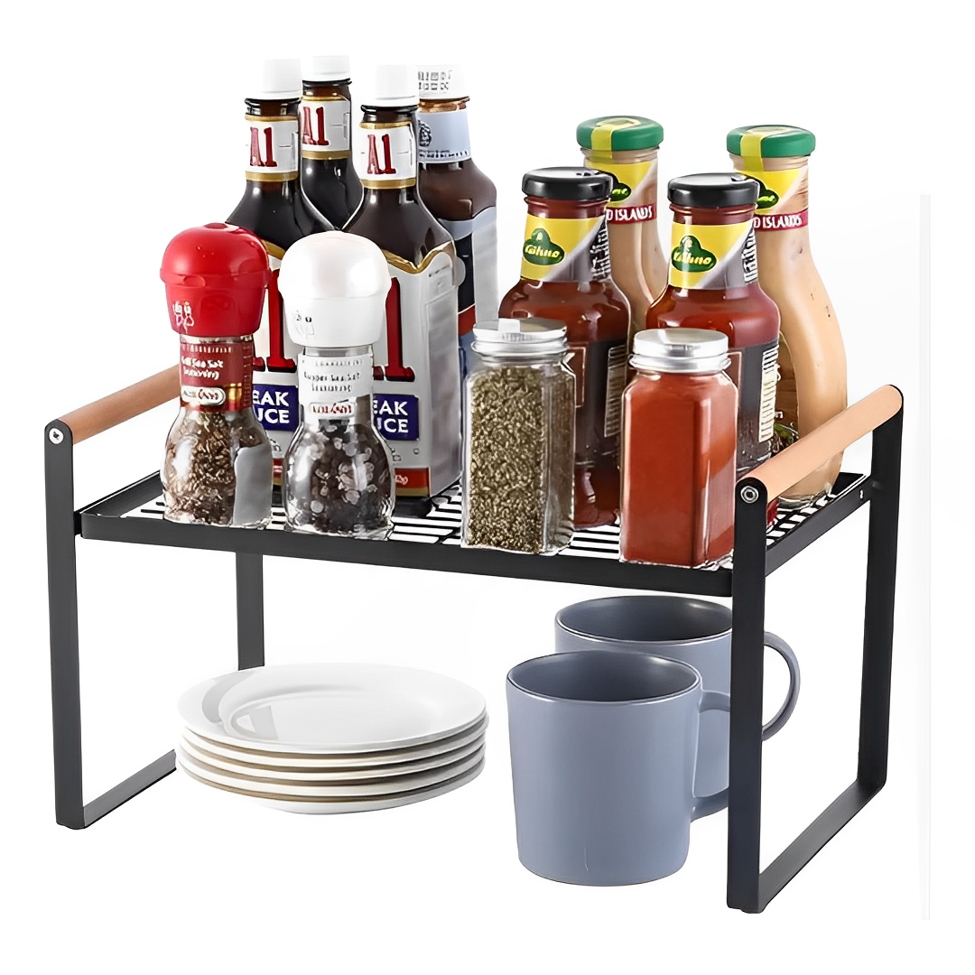 Repisa Organizadora para Cocina de Acero Inoxidable y Madera