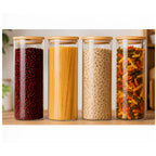 Pack 4 Frasco de Vidrio Tapa Bambu 1800 ML