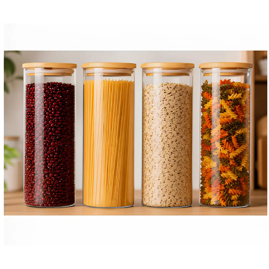 Pack 4 Frasco de Vidrio Tapa Bambu 1800 ML