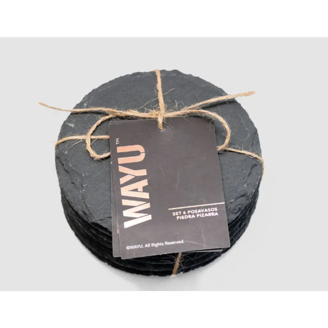 Posavasos de Piedra Pizarra Set de 6 Redondos Wayu Premium
