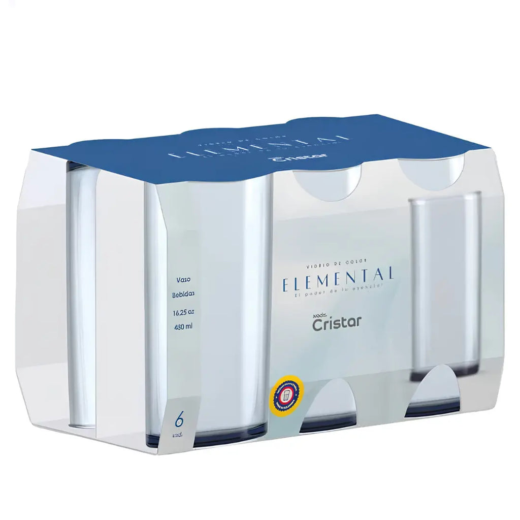 Set 6 Vasos Altos Cristar Elemental Azul 480 ml