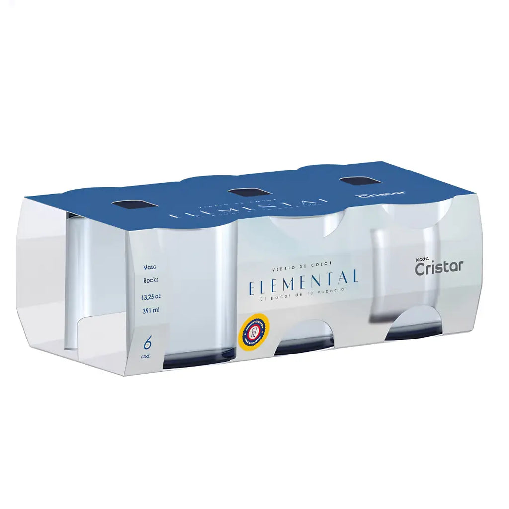 Set 6 Vasos Bajos Cristar Elemental Azul 391 ml