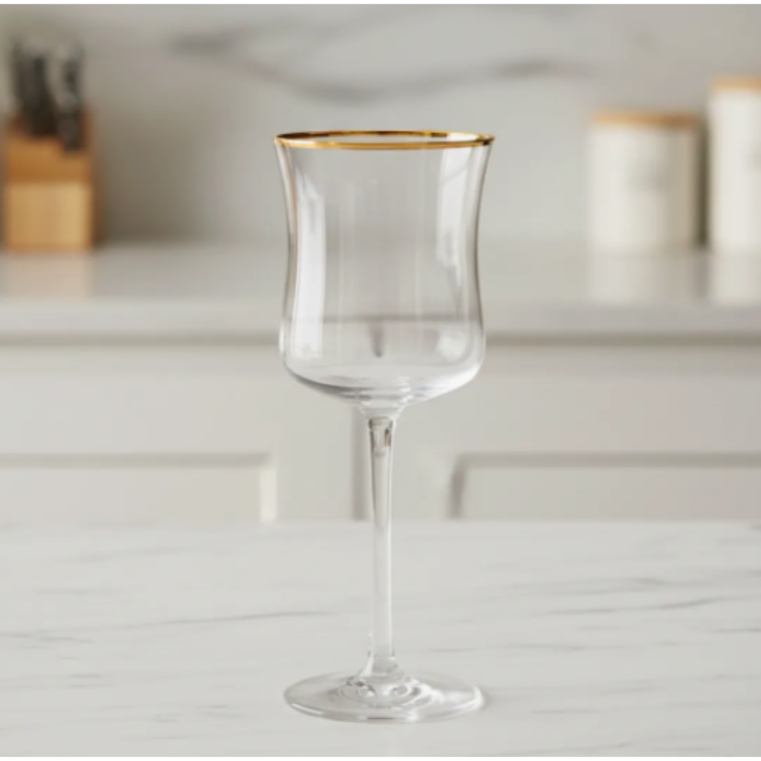 Set 6 Copas de Vino Borde Dorado 350ml