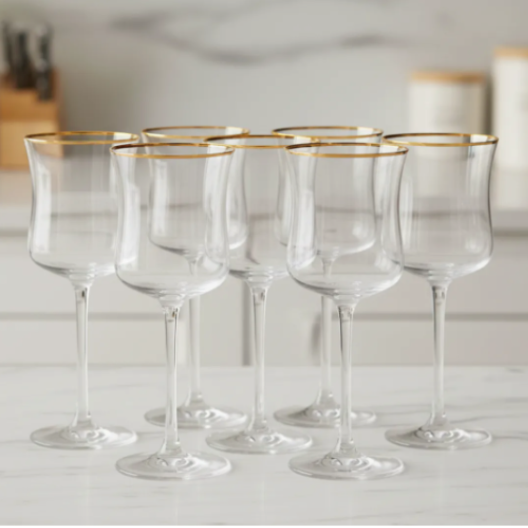 Set 6 Copas de Vino Borde Dorado 350ml