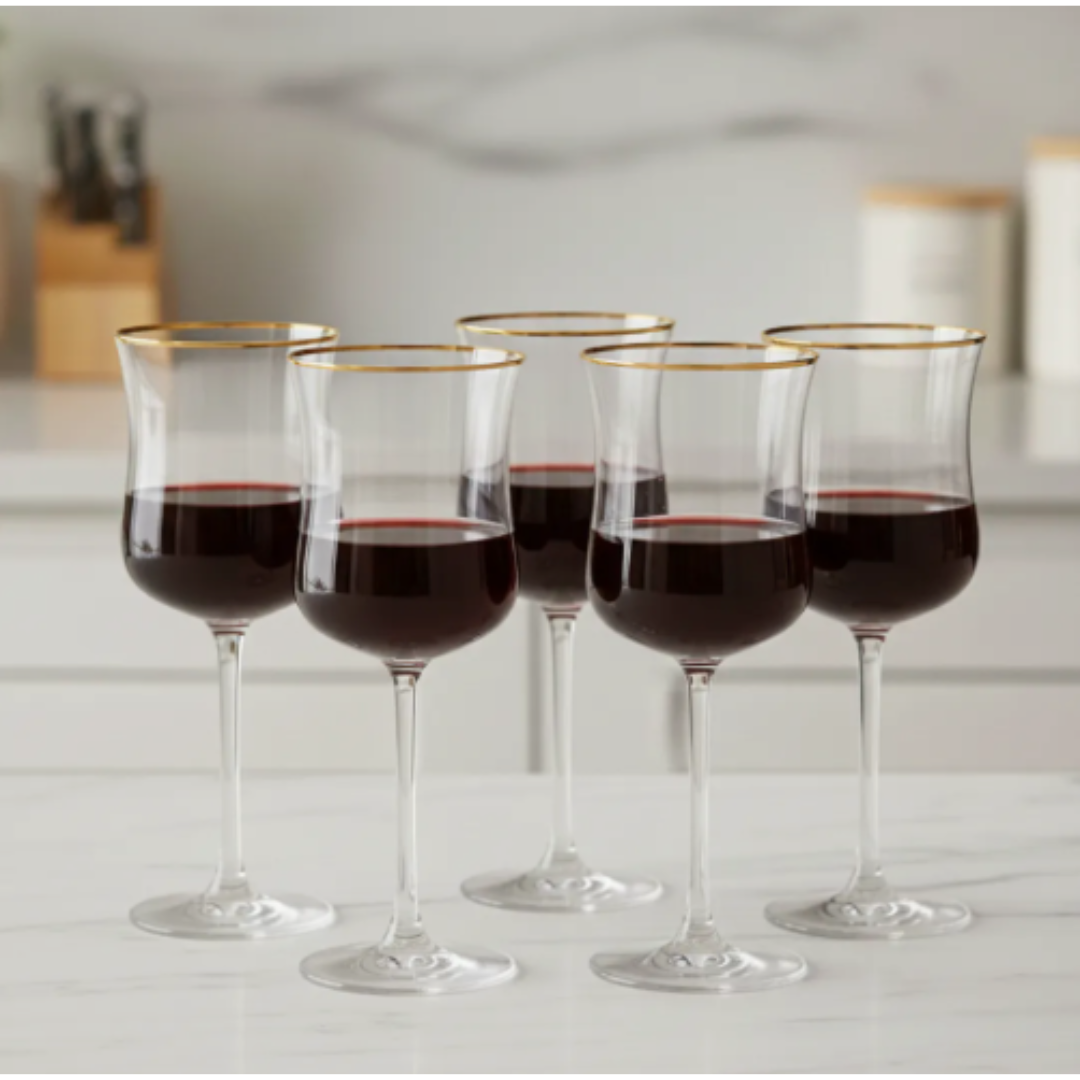 Set 6 Copas de Vino Borde Dorado 350ml