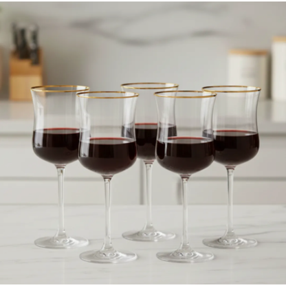 Set 6 Copas de Vino Borde Dorado 350ml