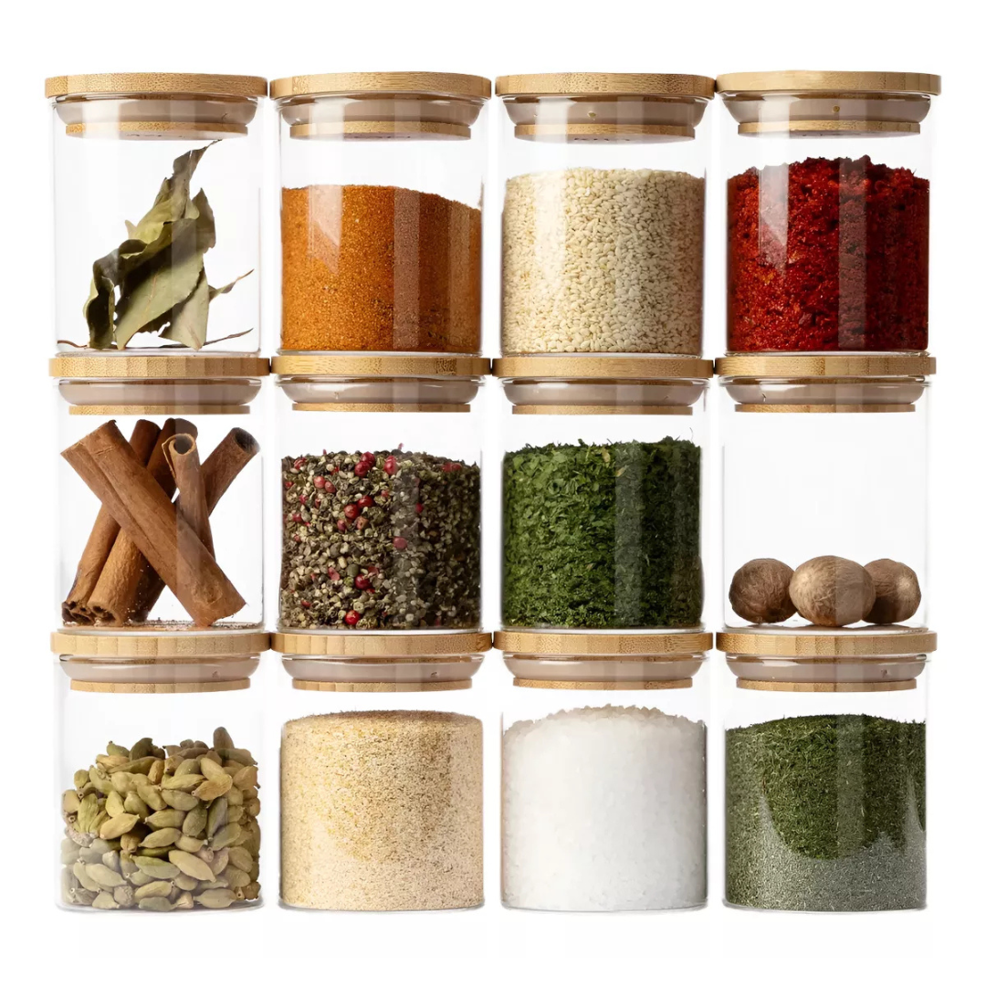 Set 6 Frasco de Vidrio Tapa Bambu 250 ML