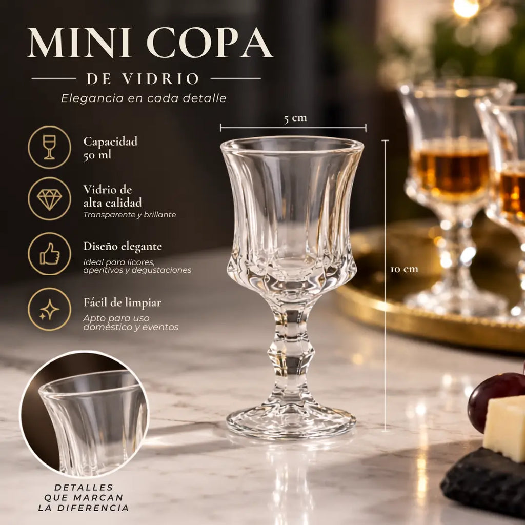 Set de 6 Mini Copas de Vidrio para Licor 50 ml
