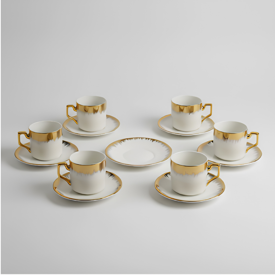 Set tazas de Cafe con Platillo Porcelana Dorada 120 Ml