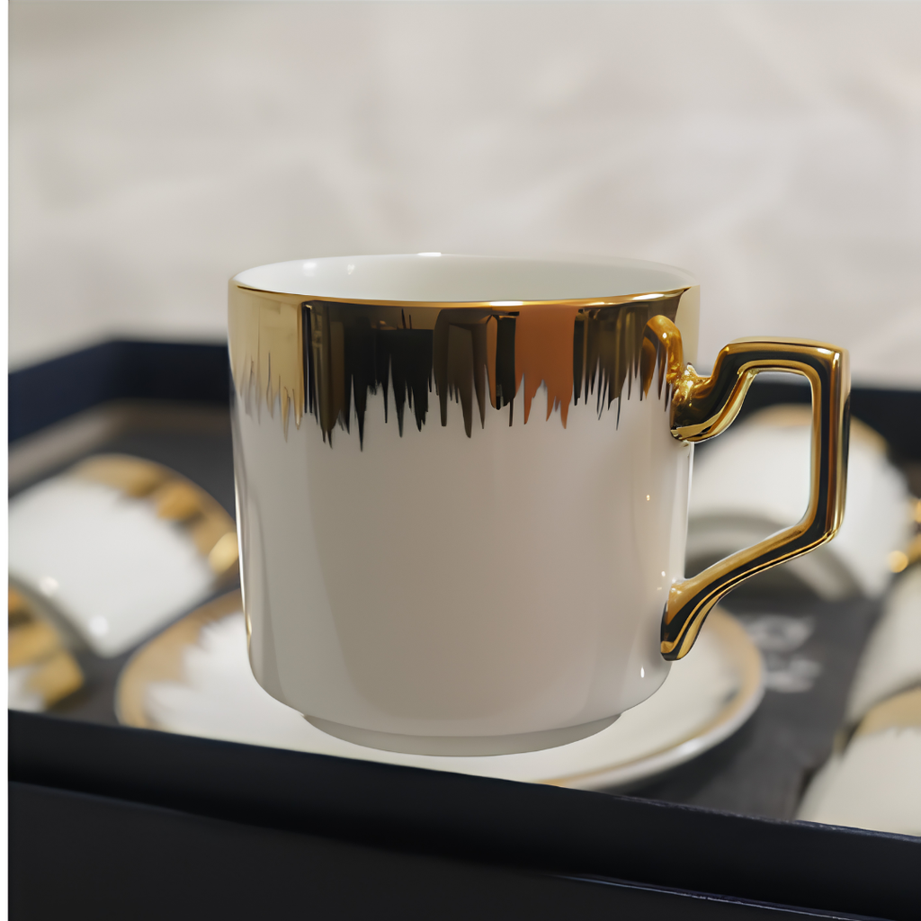 Set tazas de Cafe con Platillo Porcelana Dorada 120 Ml