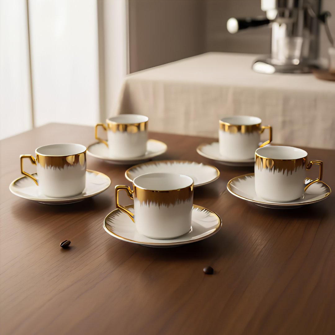 Set tazas de Cafe con Platillo Porcelana Dorada 120 Ml