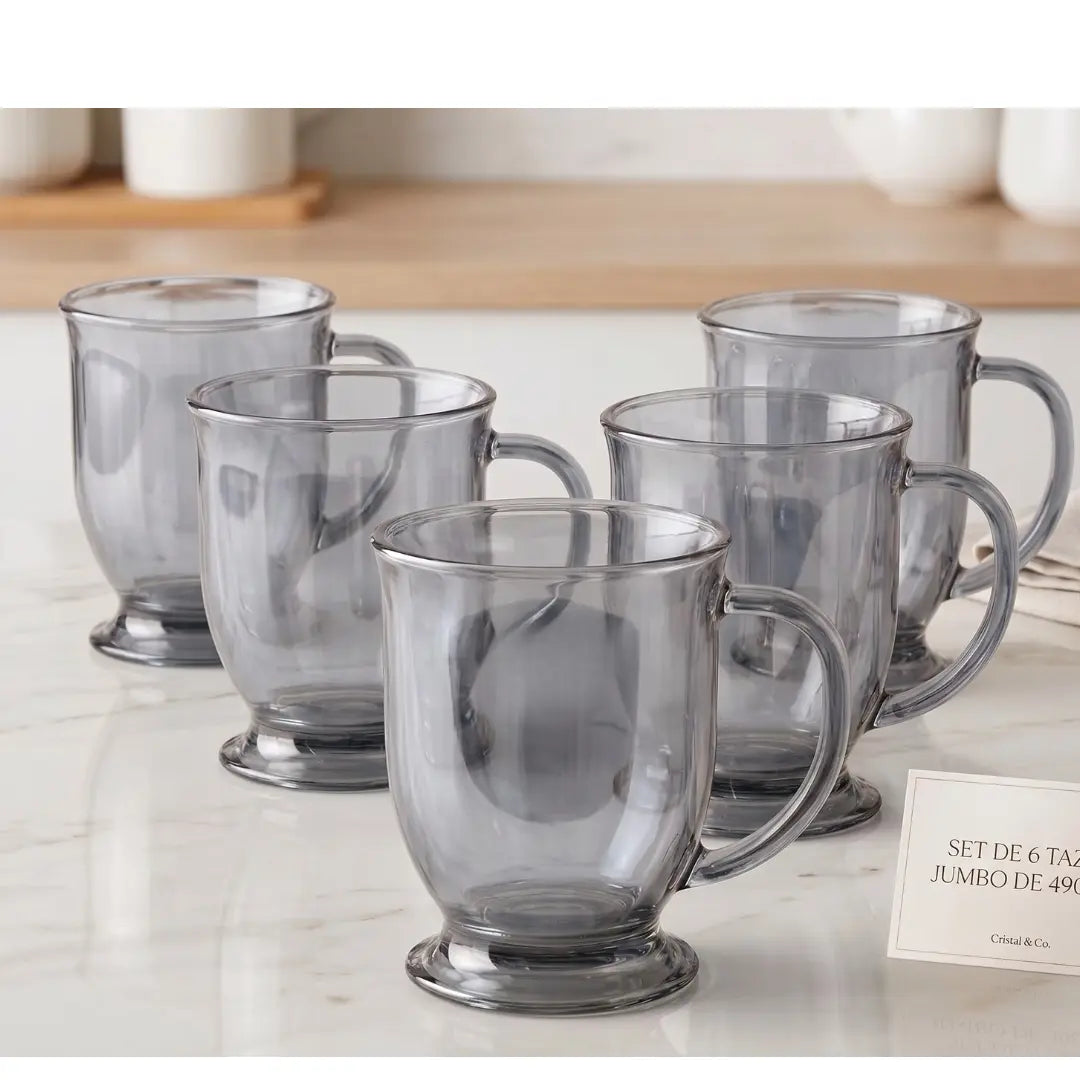 Set de 6 Tazas de Vidrio Jumbo 490ml
