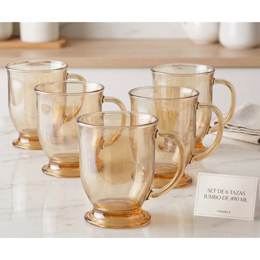Set de 6 Tazas de Vidrio Ámbar 490ml