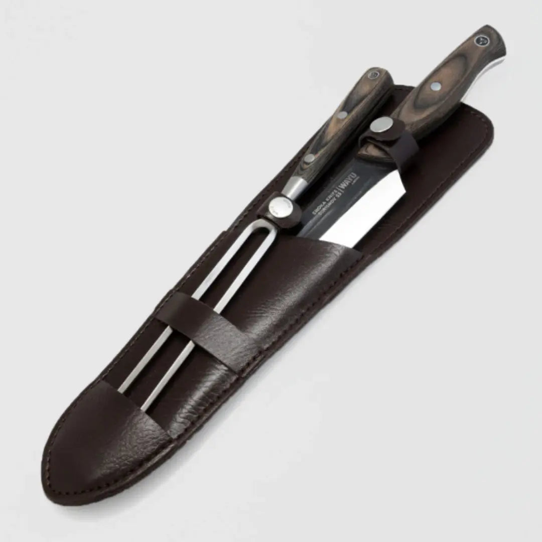 Cuchillo Parrillero Set Wayu Smoke con Tenedor y Funda
