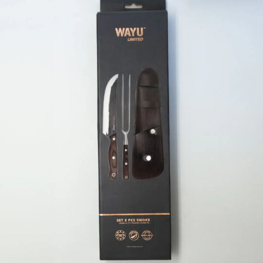 Cuchillo Parrillero Set Wayu Smoke con Tenedor y Funda