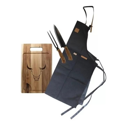 Set Parrillero Wayu (Delantal + Cuchillo + Tenedor + Tabla)