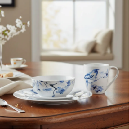 Juego De Vajilla Loza 16 Piezas Para 4 Personas Aves