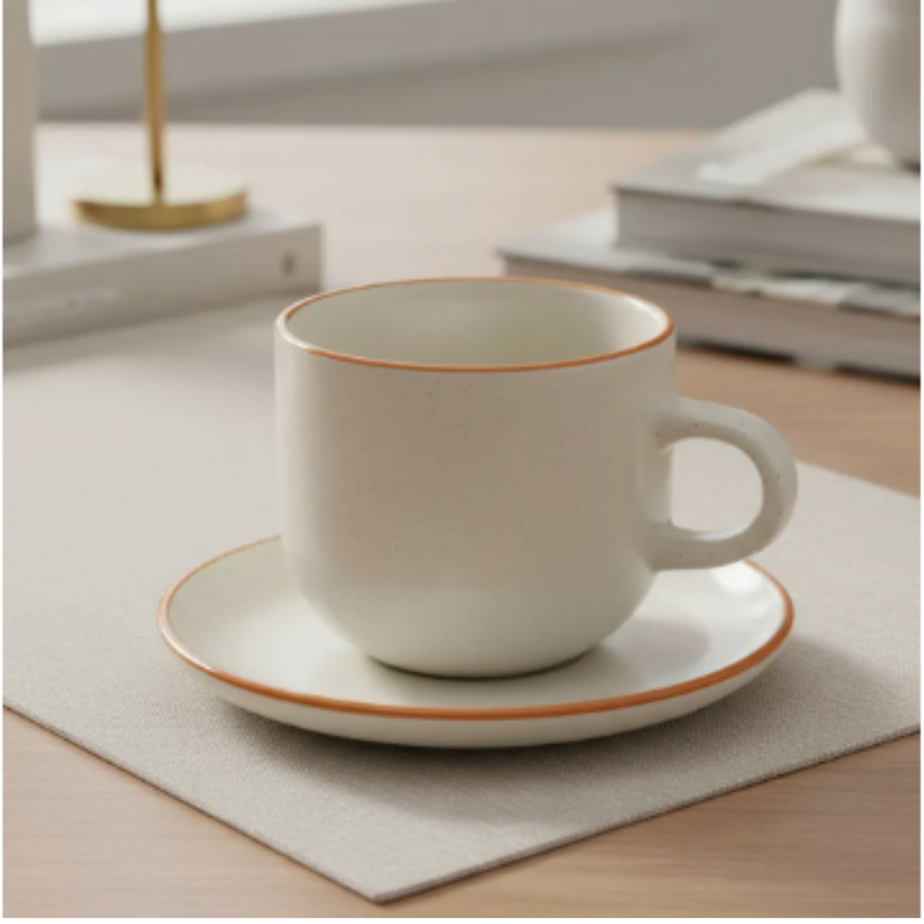 Set 6 Tazas + 6 Platos Te o Cafe Ceramica Hallen 350 ML