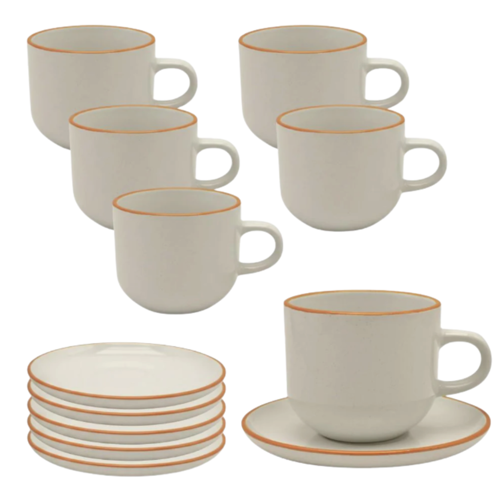 Set 6 Tazas + 6 Platos Te o Cafe Ceramica Hallen 350 ML