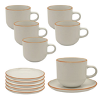Set 6 Tazas + 6 Platos Te o Cafe Ceramica Hallen 350 ML