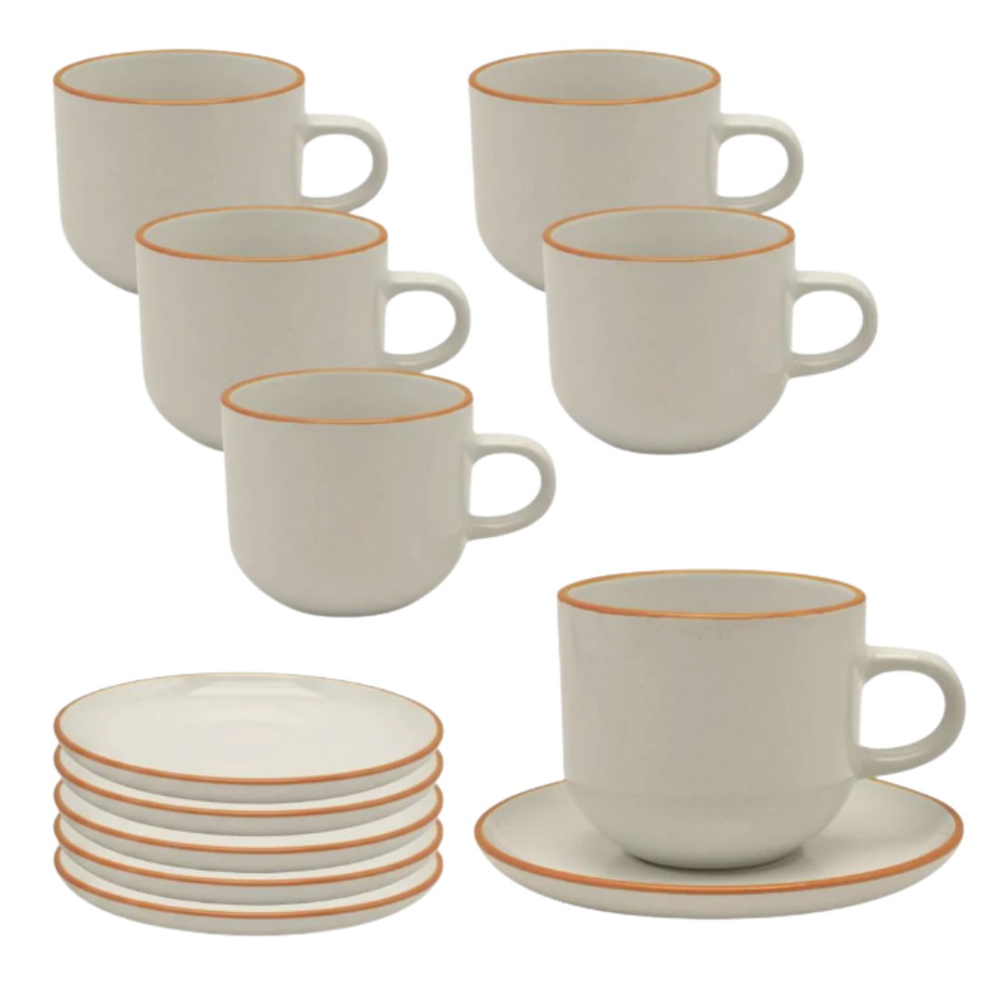 Set 6 Tazas + 6 Platos Te o Cafe Ceramica Hallen 350 ML