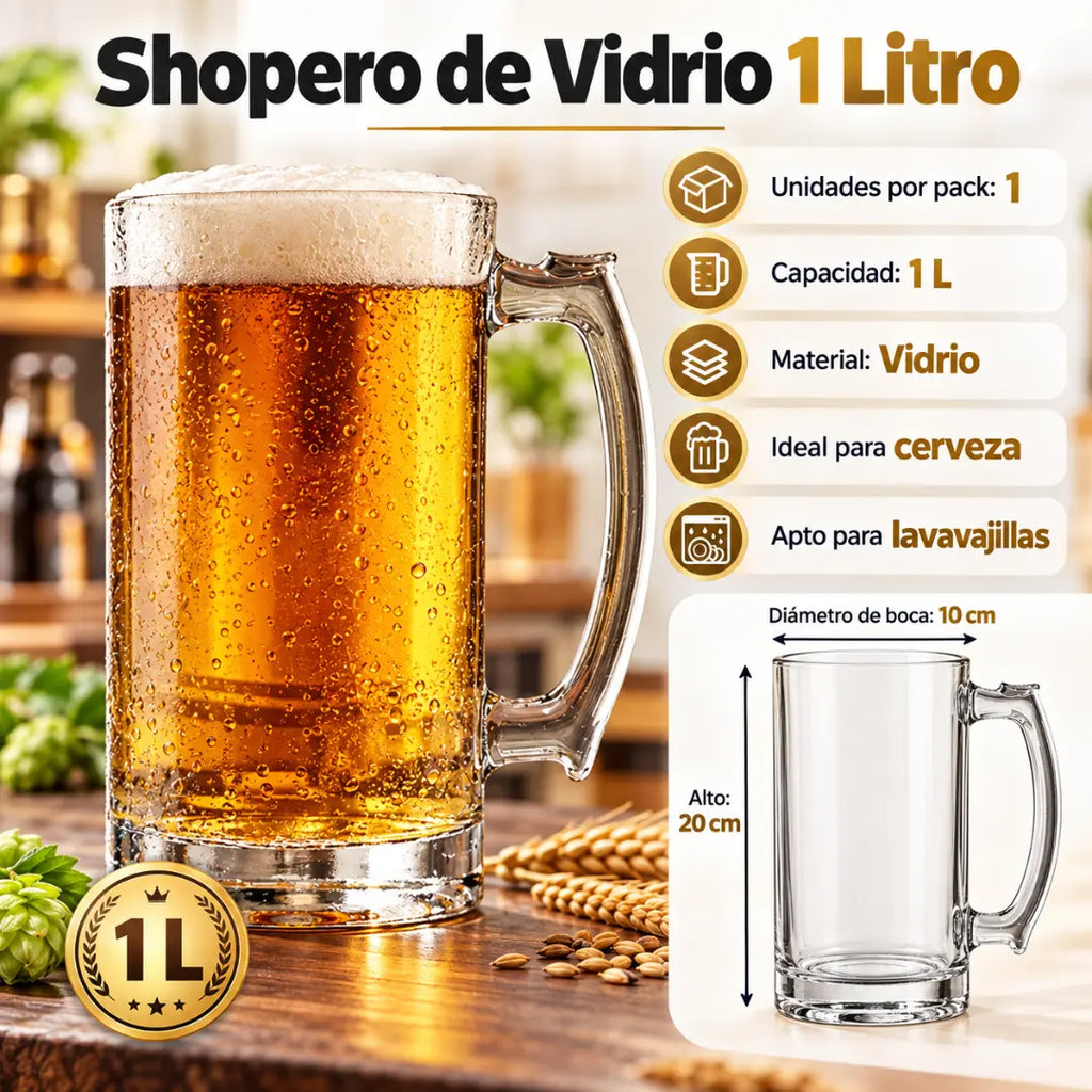 Shopero de Vidrio 1 Litro para Cerveza | Globalshopping
