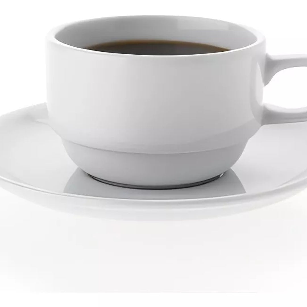 Set de 6 Tazas con Platillos Apilables 100 ml Blanco Ceramica