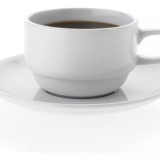 Set de 6 Tazas con Platillos Apilables 200 ml Blanco Ceramica
