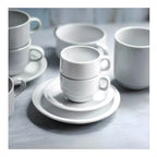 Set de 6 Tazas con Platillos Apilables 100 ml Blanco Ceramica