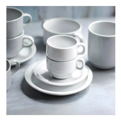 Set de 6 Tazas con Platillos Apilables 100 ml Blanco Ceramica