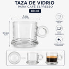 Set 6 Tazas de Vidrio para Café Espresso 80 ml
