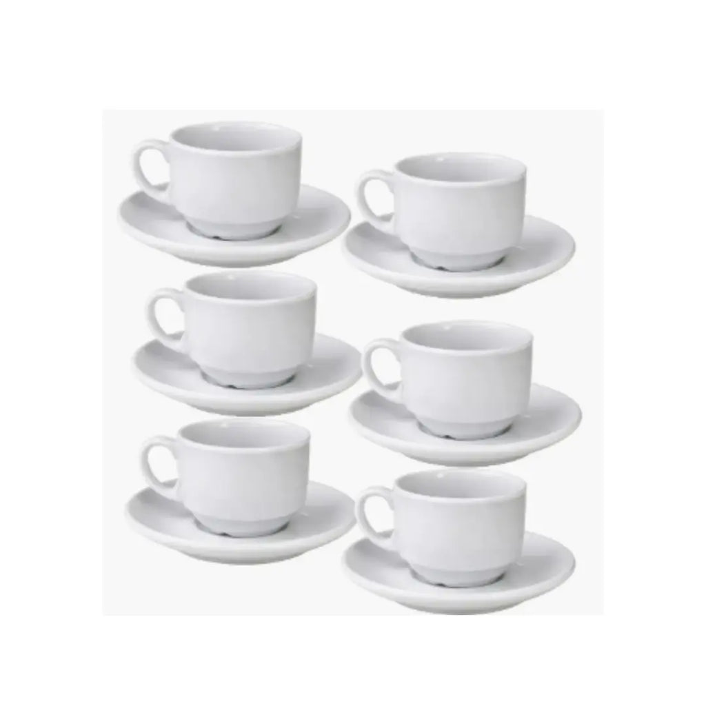 Set 6 Tazas de Café Espresso 80ml con Plato | Porcelana Blanca