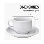 Set 6 Tazas de Café Espresso 80ml con Plato | Porcelana Blanca
