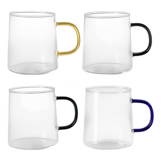 Set 4 Tazas de Cafe Te Vidrio 320 ML Asa de Colores