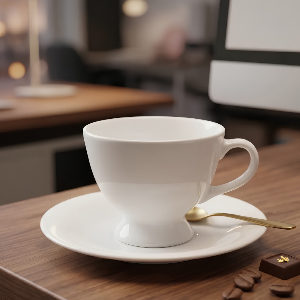 Set 6 Tazas de Café con Plato 160ml Cerámica Blanca